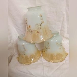 COPY - 3 Vintage White Glass Bell Lamp Globe  Fan Vanity Ruffled Edge Floral